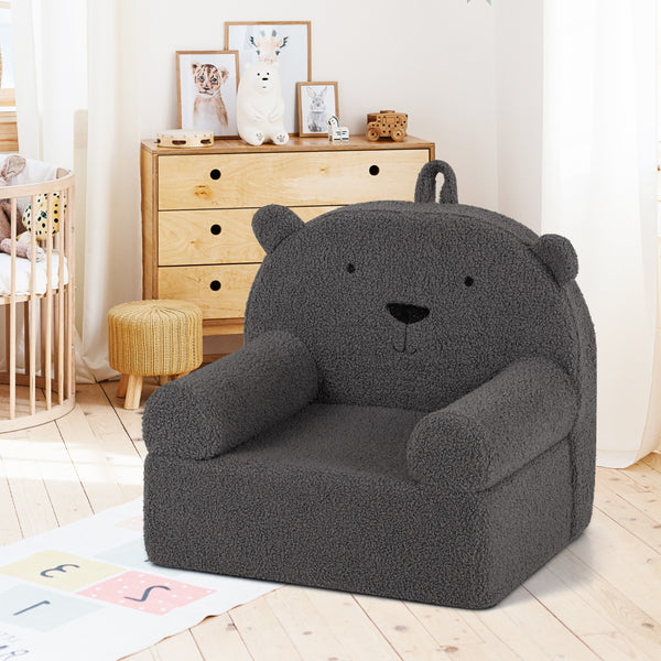 Kids Bear Sofa Toddler Foam Couch with Soft Fleece Fabric Cover
