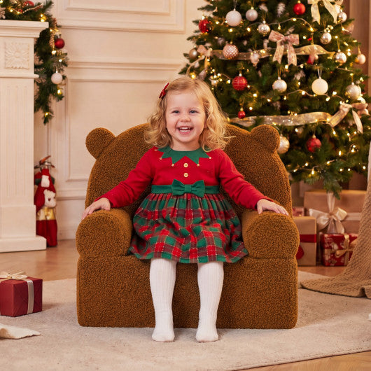 Kids Bear Sofa Toddler Foam Couch with Soft Fleece Fabric Cover