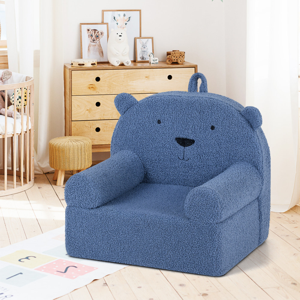 Kids Bear Sofa Toddler Foam Couch with Soft Fleece Fabric Cover