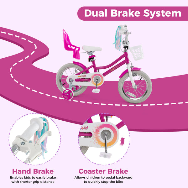 Kids Bike 12 Inch with Training Wheels and 2 Brake System for 3