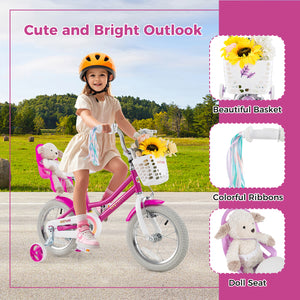 Kids Bike 12 Inch with Training Wheels and 2 Brake System for 3