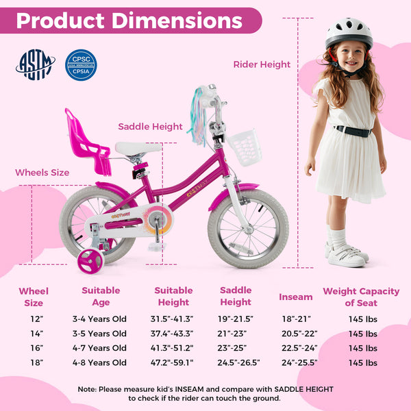 Kids Bike 12 Inch with Training Wheels and 2 Brake System for 3