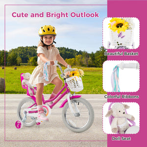 Kids Bike 12 Inch with Training Wheels and 2 Brake System for 3