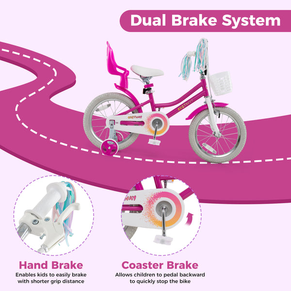Kids Bike 12 Inch with Training Wheels and 2 Brake System for 3