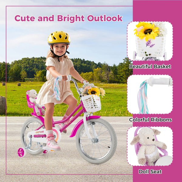 Kids Bike 12 Inch with Training Wheels and 2 Brake System for 3