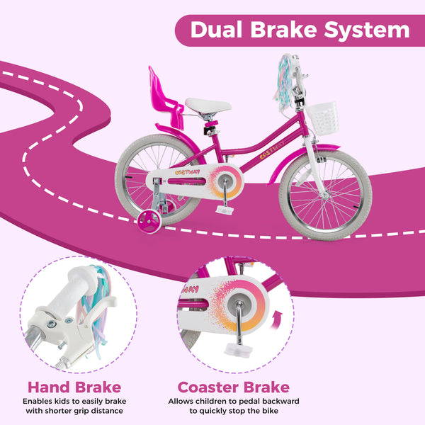 Kids Bike 12 Inch with Training Wheels and 2 Brake System for 3