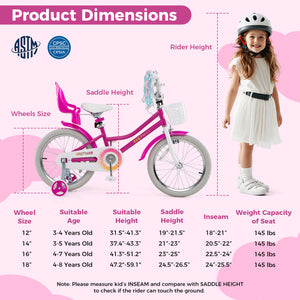 Kids Bike 12 Inch with Training Wheels and 2 Brake System for 3