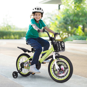 16-inch kids bike with adjustable seat and detachable training wheels for ages 4-8, perfect for outdoor fun.