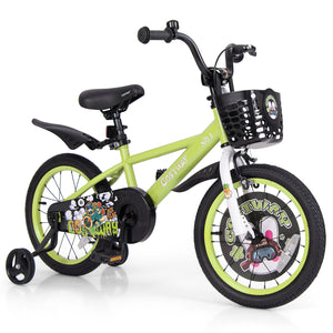 16-inch kids bike with adjustable seat and detachable training wheels for ages 4-8, shown from angle 3.