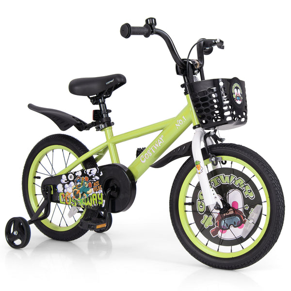 16-inch kids bike with adjustable seat and detachable training wheels for ages 4-8, shown from angle 3.
