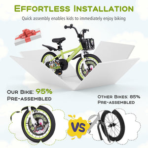 16-inch kids bike with adjustable seat and detachable training wheels for ages 4-8, shown from angle 5.