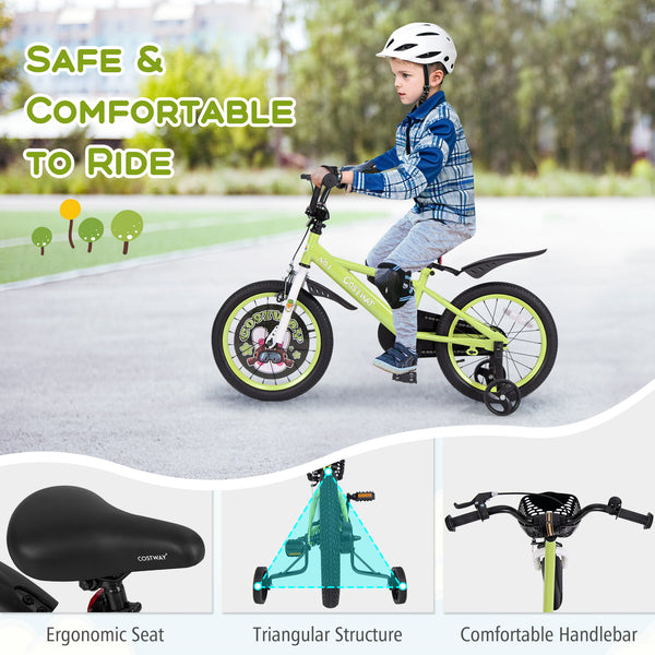 16-inch kids bike with adjustable height and detachable training wheels for ages 4-8, shown from angle 6.
