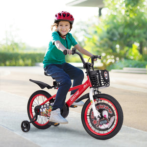 16-inch kids bike with adjustable seat, storage basket, and double brake for ages 4-8, perfect for outdoor fun.