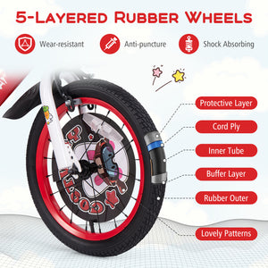 16-inch kids bike with adjustable features, storage basket, and double brake for ages 4-8, shown at angle 7.