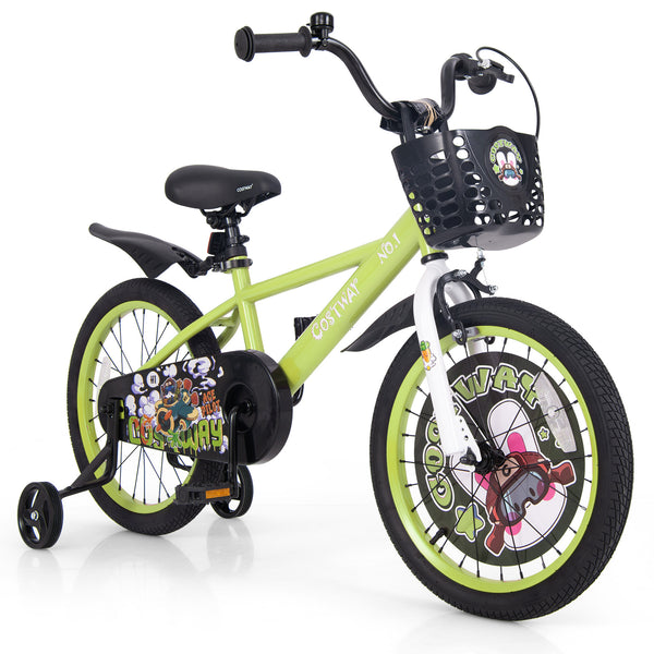 16-inch kids bike with adjustable seat and detachable training wheels for ages 4-8, shown at angle 11.
