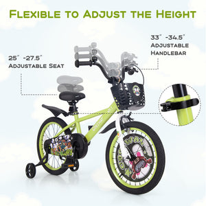 16-inch kids bike with adjustable seat and detachable training wheels for ages 4-8, shown from angle 13.