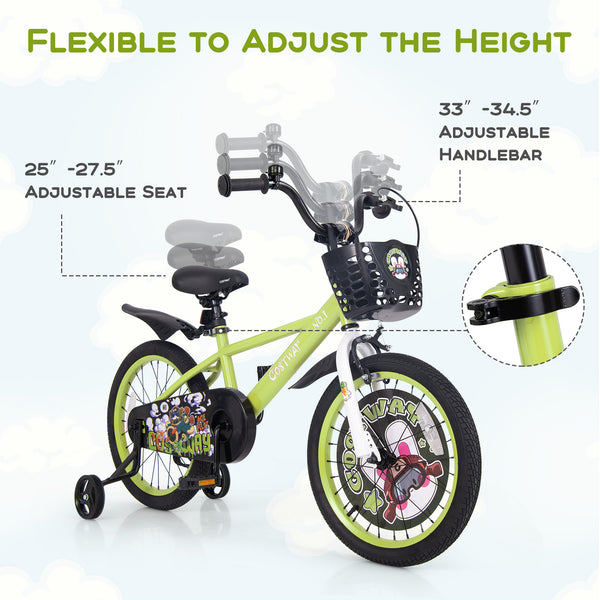 16-inch kids bike with adjustable seat and detachable training wheels for ages 4-8, shown from angle 13.