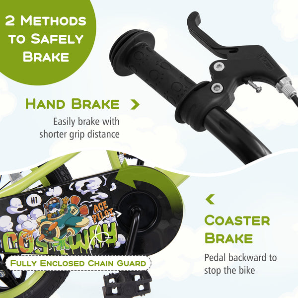 16-inch kids bike with adjustable seat and detachable training wheels for ages 4-8, viewed from angle 14.