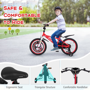 16-inch kids bike with adjustable features, storage basket, and double brake for ages 4-8, shown from angle 13.