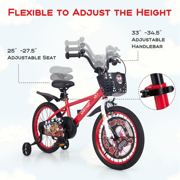 16-inch kids bike with adjustable seat, storage basket, and double brake for ages 4-8, shown at angle 16.
