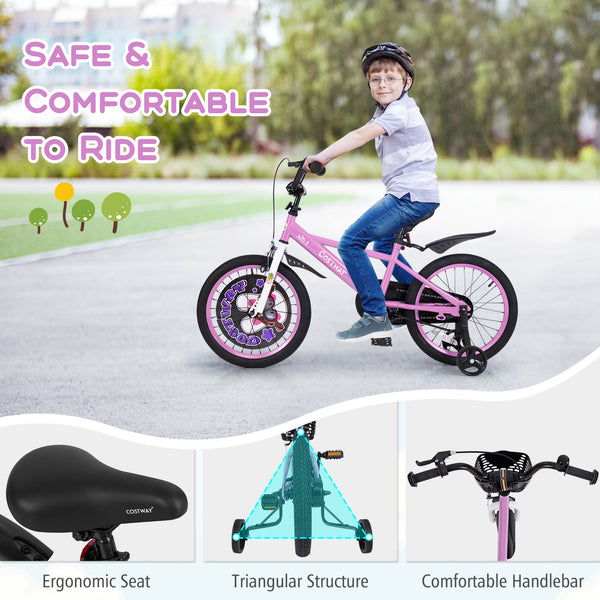 16-inch kids bike for ages 4-8 with adjustable handlebars and saddle, perfect for outdoor fun and sports activities.