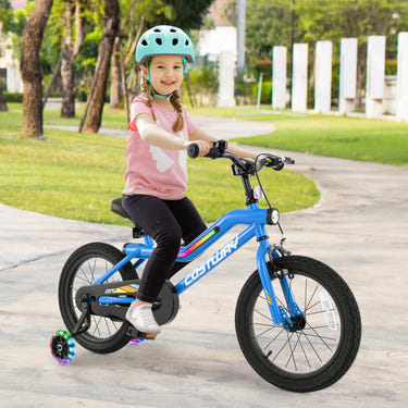 16 Inch Kids Bike LED Lighted Adjustable with Training Wheels for 4-7 Years Old Kids