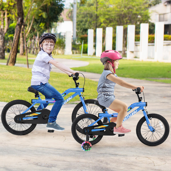 16 Inch Kids Bike LED Lighted Adjustable with Training Wheels for 4-7 Years Old Kids