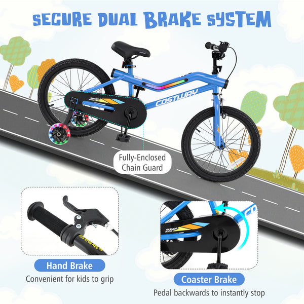16 Inch Kids Bike LED Lighted Adjustable with Training Wheels for 4-7 Years Old Kids