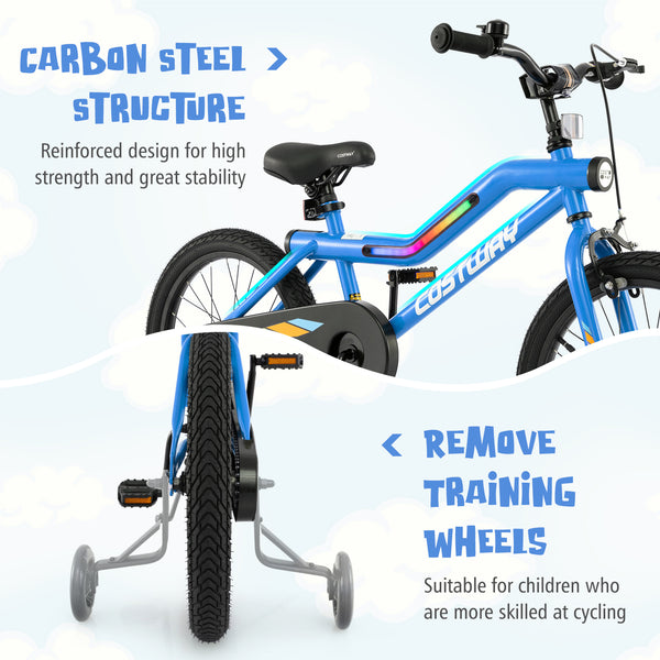 16 Inch Kids Bike LED Lighted Adjustable with Training Wheels for 4-7 Years Old Kids