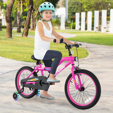18 Inch LED Lighted Kids Bike with Training Wheels and Headlight for Ages 4-8 Years