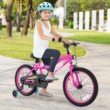 18 Inch LED Lighted Kids Bike with Training Wheels and Headlight for Ages 4-8 Years