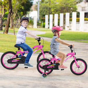 18 Inch LED Lighted Kids Bike with Training Wheels and Headlight for Ages 4-8 Years