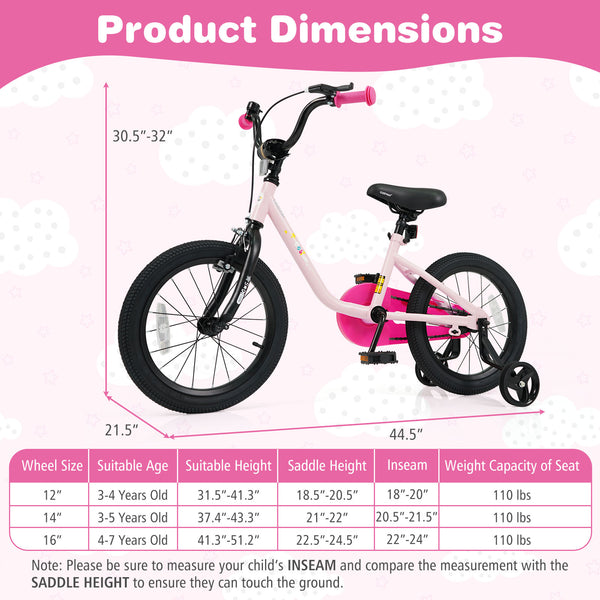 Kids Bike for 3-7 Years Old Boys and Girls 12/14/16-Inch Children Bicycle