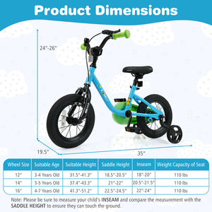 Kids Bike for 3-7 Years Old Boys and Girls 12/14/16-Inch Children Bicycle Blue