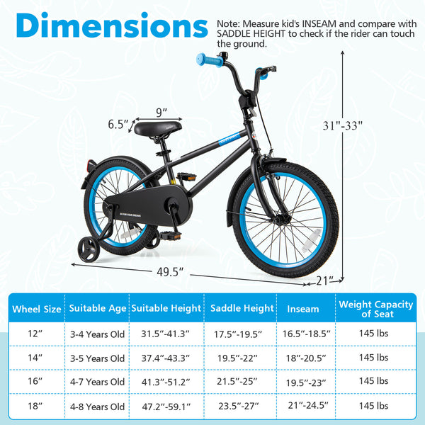 Kids Bike with Adjustable Handlebar and Saddle Black
