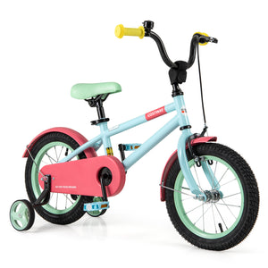 Kids Bike with Adjustable Handlebar and Saddle Blue - Training Wheels