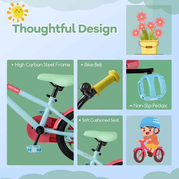 Kids Bike with Adjustable Handlebar and Saddle Blue - Training Wheels