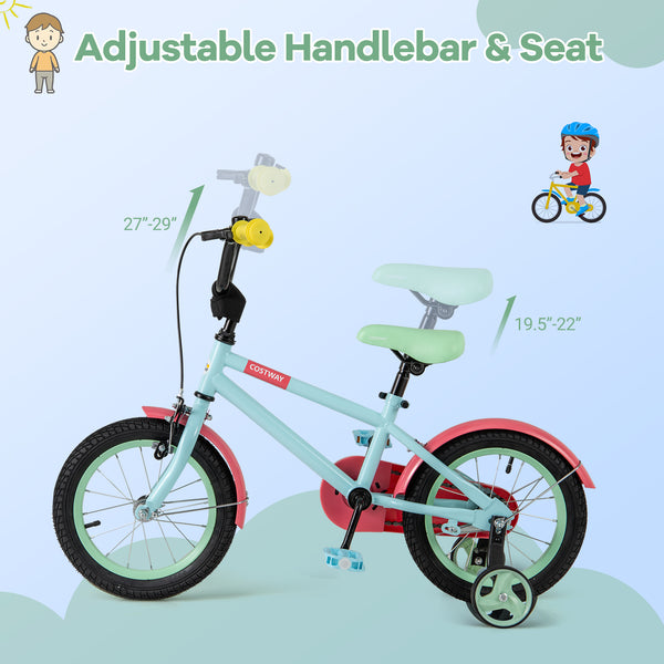 Kids Bike with Adjustable Handlebar and Saddle Blue - Training Wheels