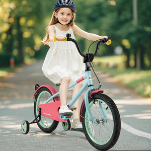 Kids Bike with Adjustable Handlebar and Saddle Blue - Training Wheels