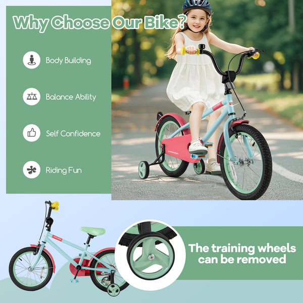 Kids Bike with Adjustable Handlebar and Saddle Blue - Training Wheels