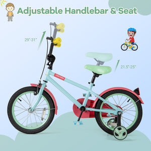 Kids Bike with Adjustable Handlebar and Saddle Blue - Training Wheels