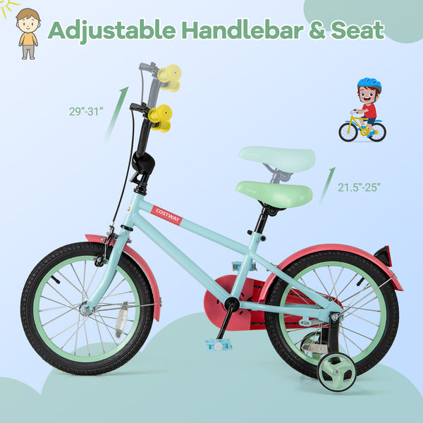 Kids Bike with Adjustable Handlebar and Saddle Blue - Training Wheels