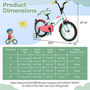 Kids Bike with Adjustable Handlebar and Saddle Blue - Training Wheels