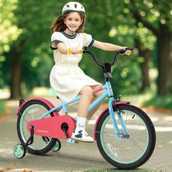 Kids Bike with Adjustable Handlebar and Saddle Blue - Training Wheels
