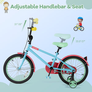 Kids Bike with Adjustable Handlebar and Saddle Blue - Training Wheels