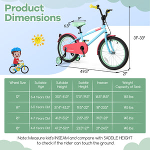 Kids Bike with Adjustable Handlebar and Saddle Blue - Training Wheels