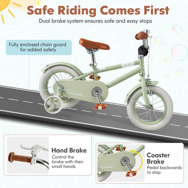 Kids Bike with Adjustable Handlebar and Saddle Green