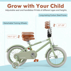 Kids Bike with Adjustable Handlebar and Saddle Green
