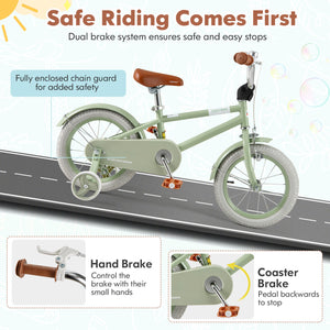 Kids Bike with Adjustable Handlebar and Saddle Green