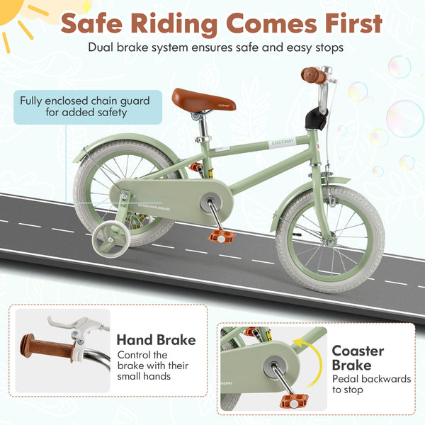Kids Bike with Adjustable Handlebar and Saddle Green
